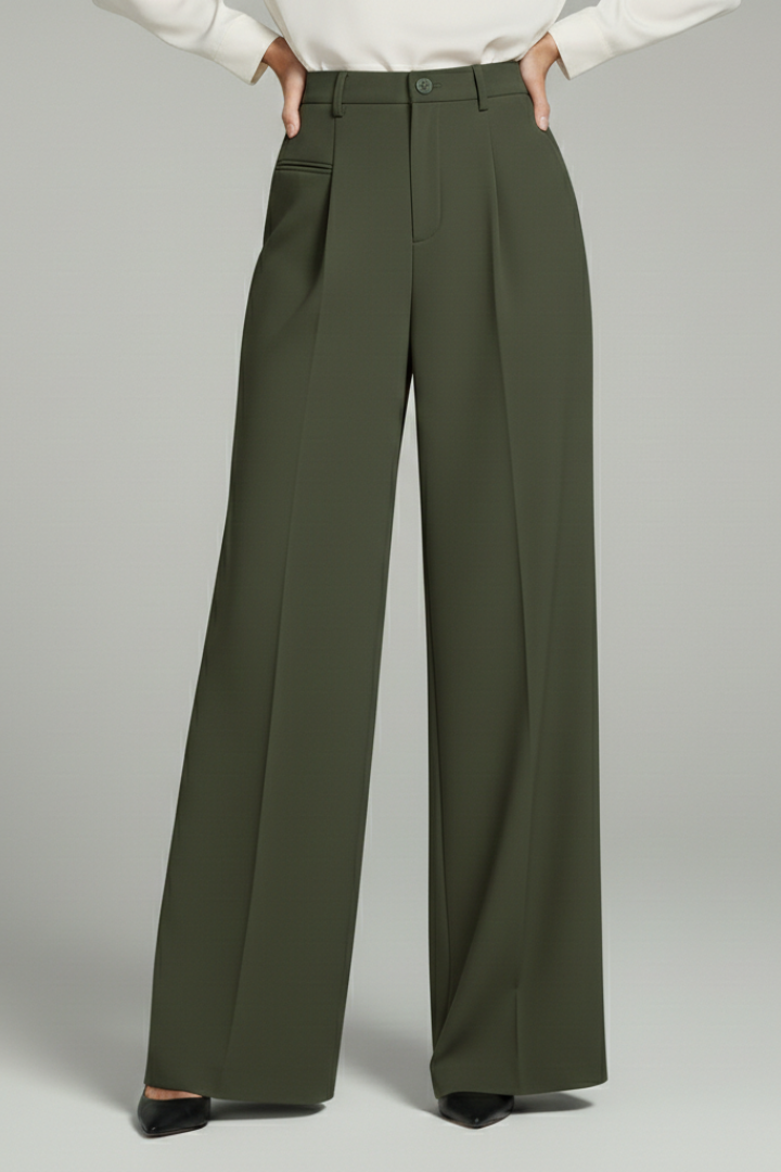 Women's Palazzo Trousers Front Pleats Back Pockets Elegant