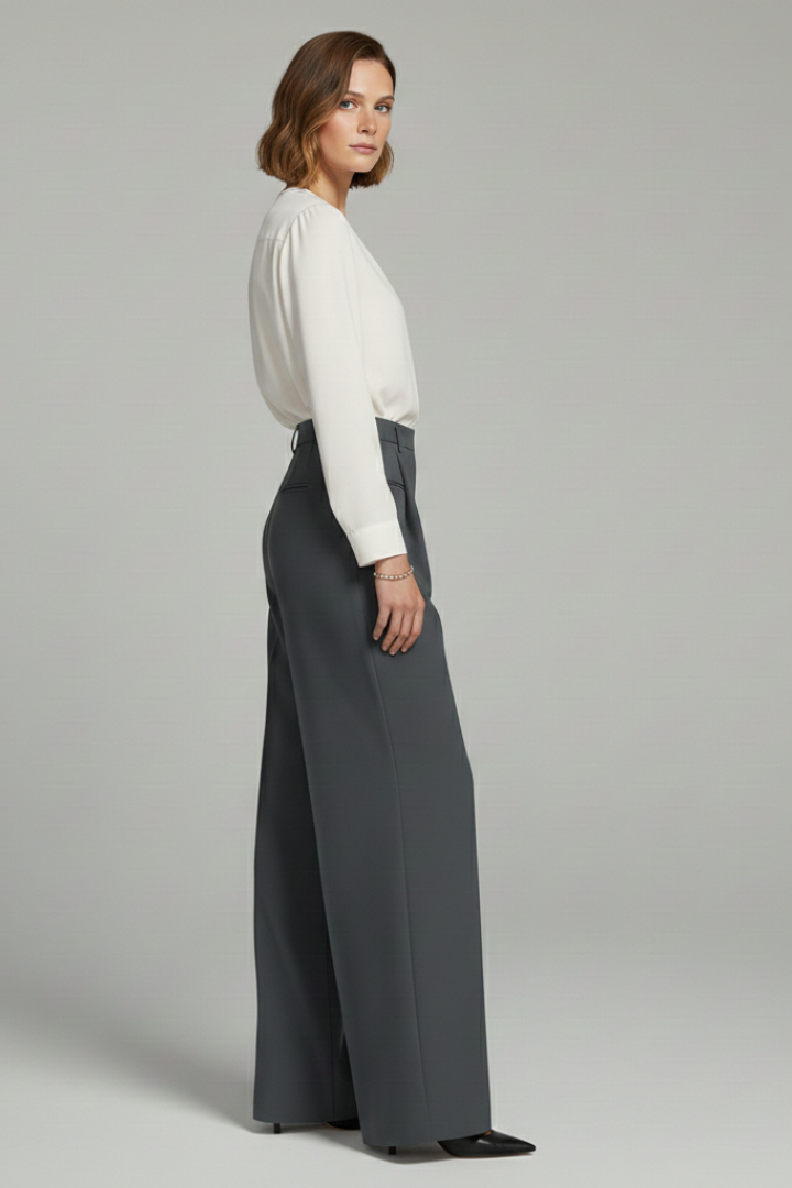 Women's Palazzo Trousers Front Pleats Back Pockets Elegant