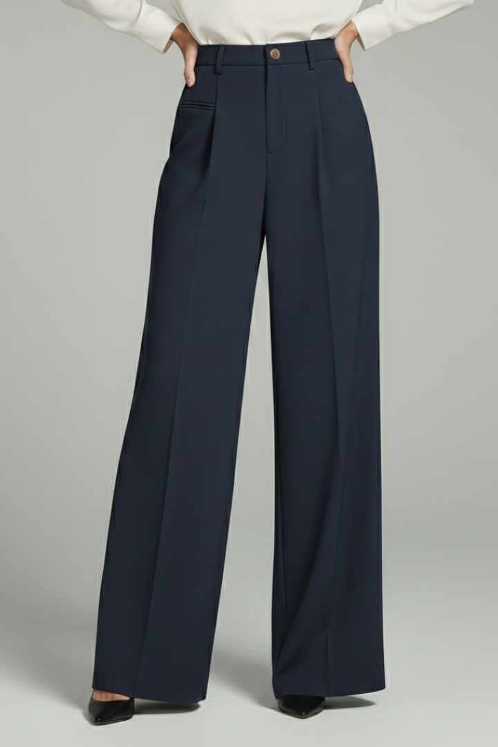 Women's Palazzo Trousers Front Pleats Back Pockets Elegant