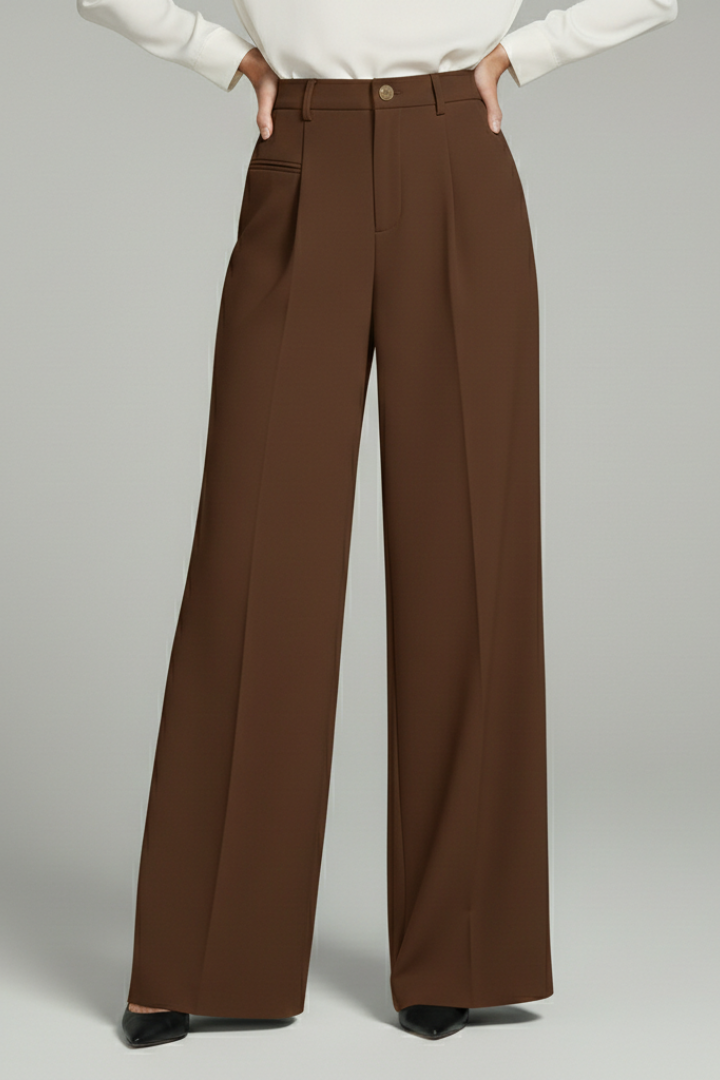 Women's Palazzo Trousers Front Pleats Back Pockets Elegant