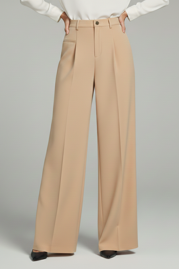 Women's Palazzo Trousers Front Pleats Back Pockets Elegant