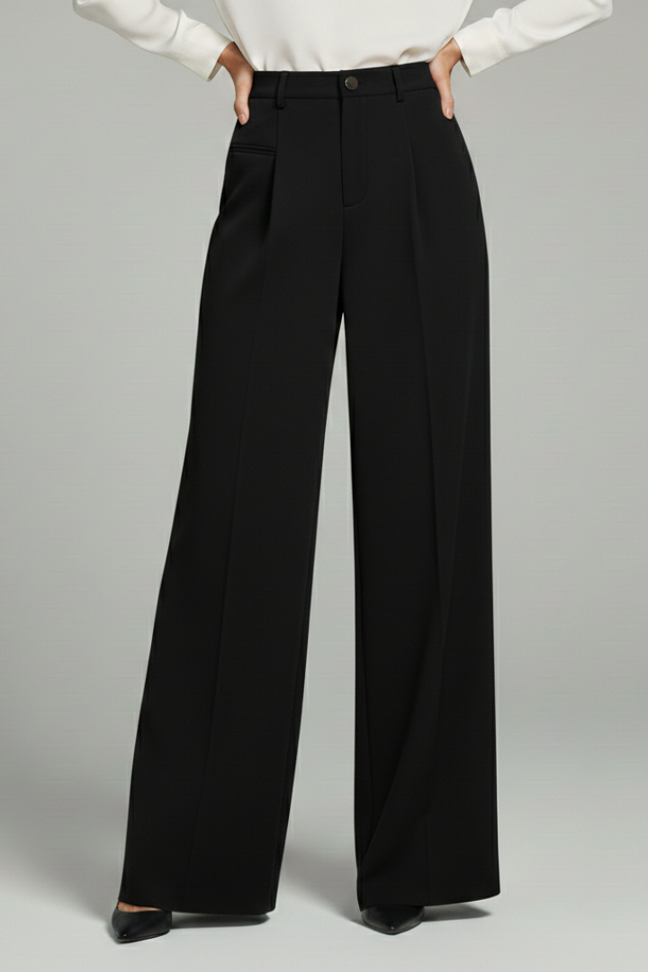 Women's Palazzo Trousers Front Pleats Back Pockets Elegant