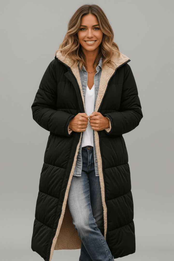 Women's Hooded Longline Puffer Coat Warm Elegant Winter