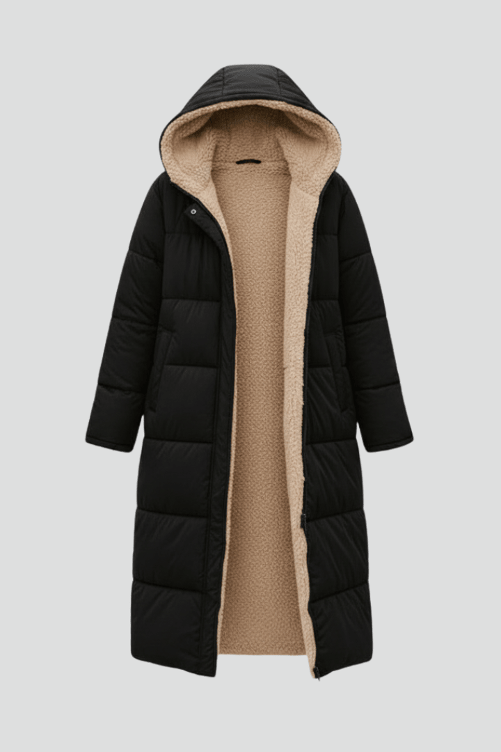 Women's Hooded Longline Puffer Coat Warm Elegant Winter
