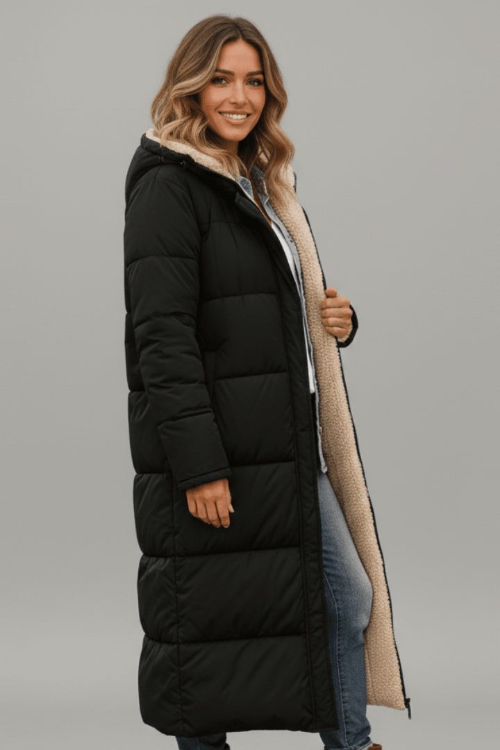 Women's Hooded Longline Puffer Coat Warm Elegant Winter