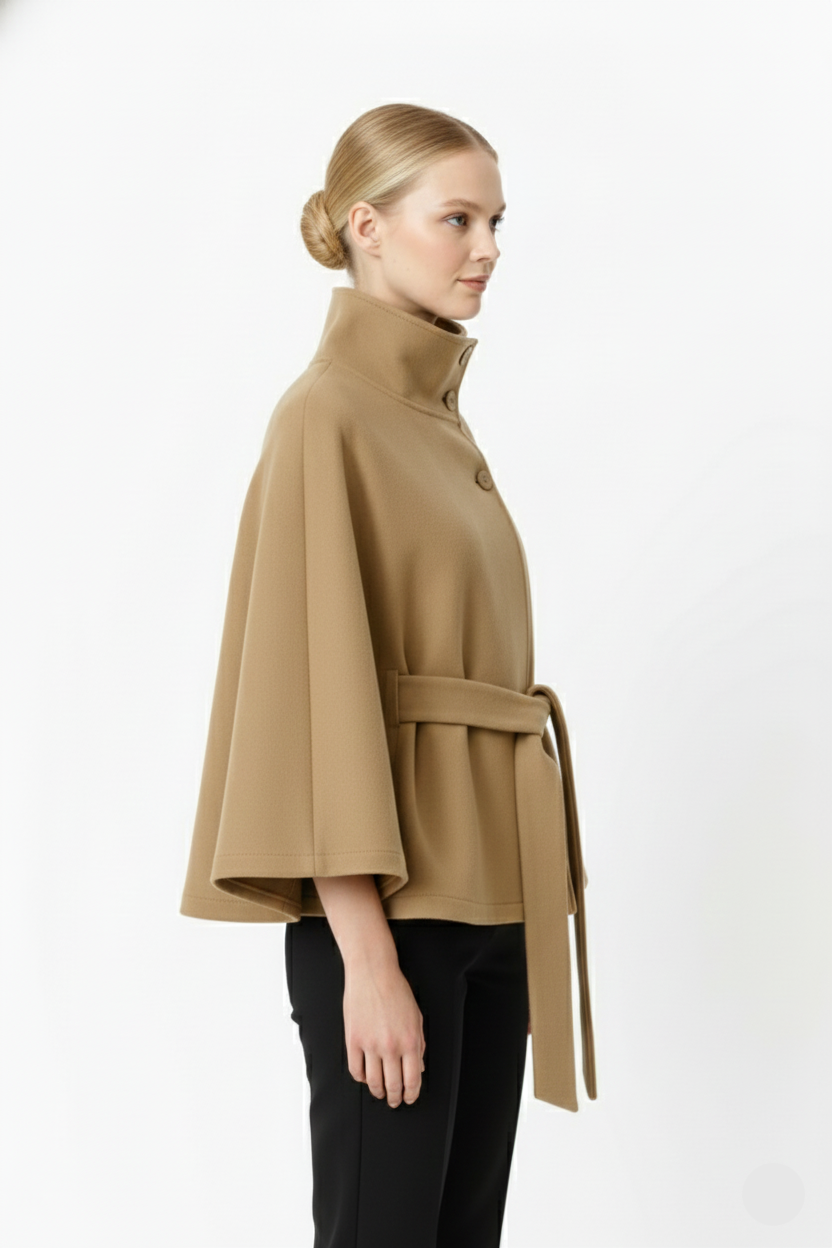 Women's Wool-Blend Coat High Neck Removable Belt