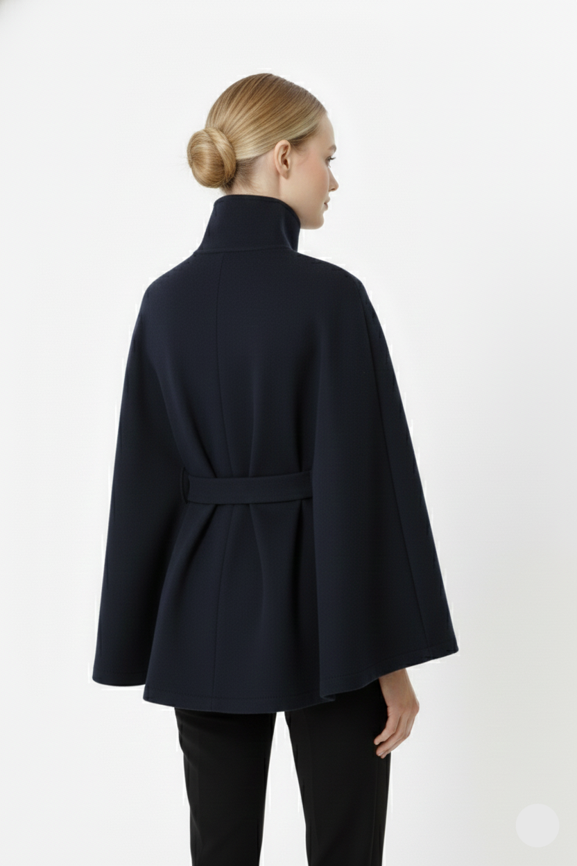 Women's Wool-Blend Coat High Neck Removable Belt