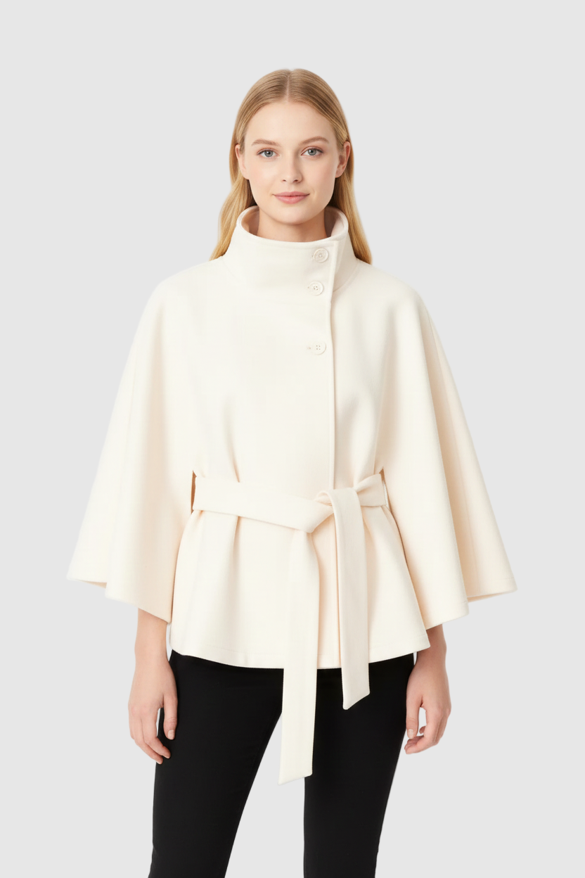 Women's Wool-Blend Coat High Neck Removable Belt
