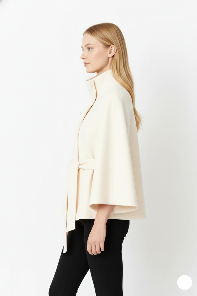 Women's Wool-Blend Coat High Neck Removable Belt