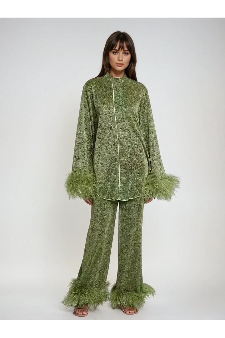 Amara Feather-Trimmed Loungewear Set