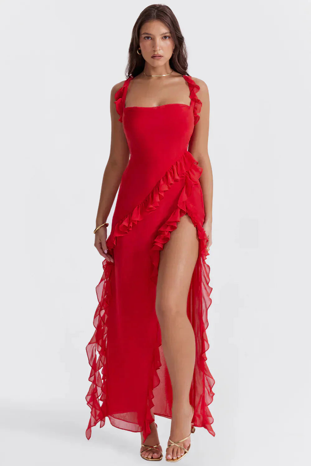 Huntley Asymmetric Ruffle Gown