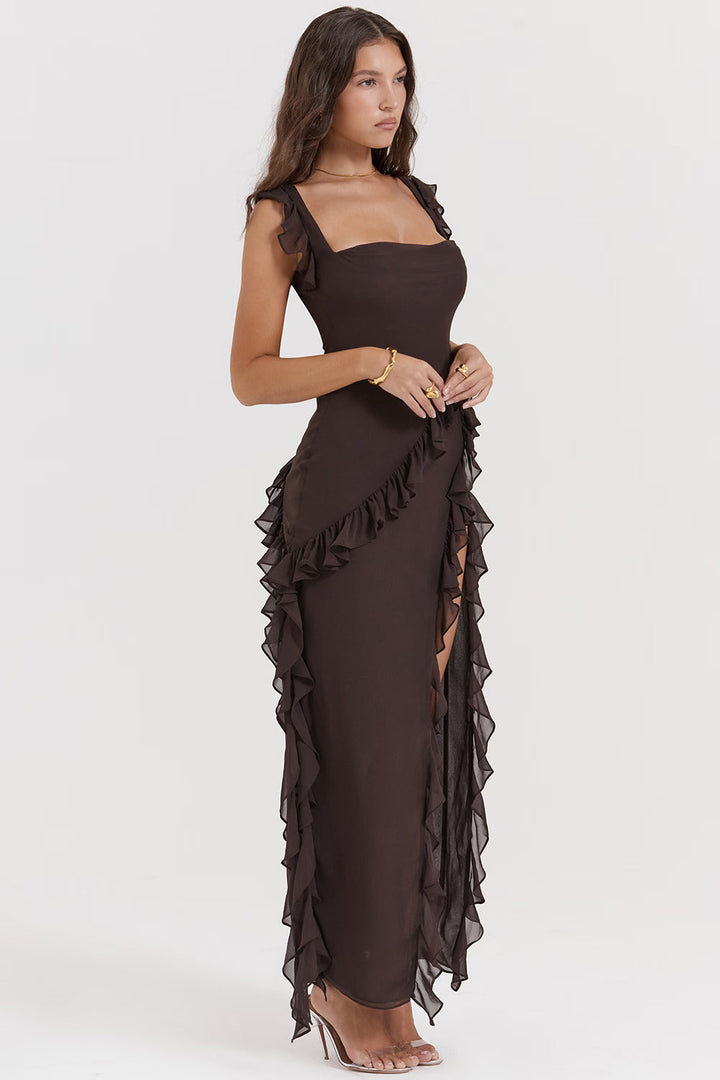 Huntley Asymmetric Ruffle Gown