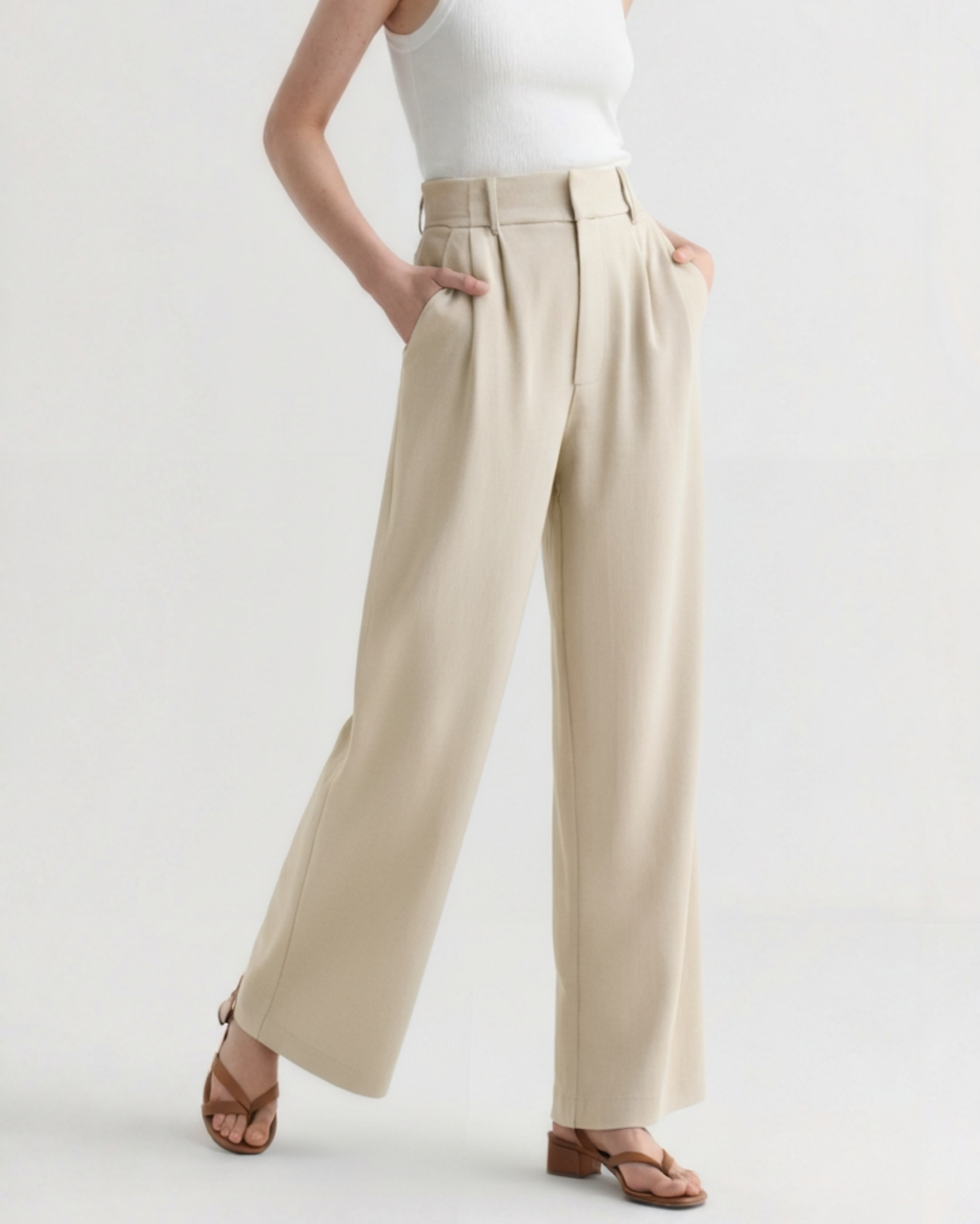 Women's Wide-Leg Trousers Structured Waist Fluid Drape