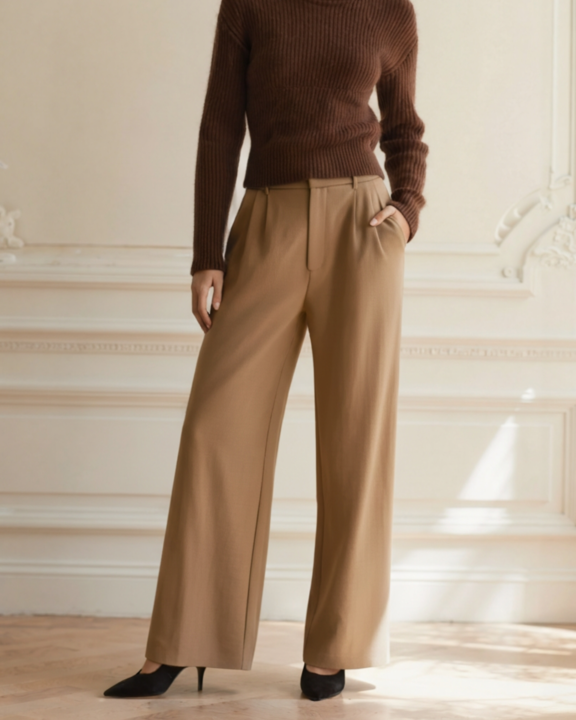 Women's Wide-Leg Trousers Structured Waist Fluid Drape