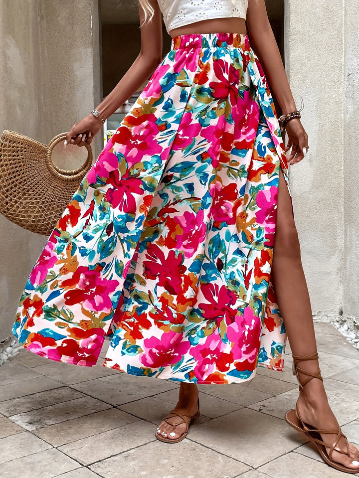 Grace - Floral Print Split Hem Skirt