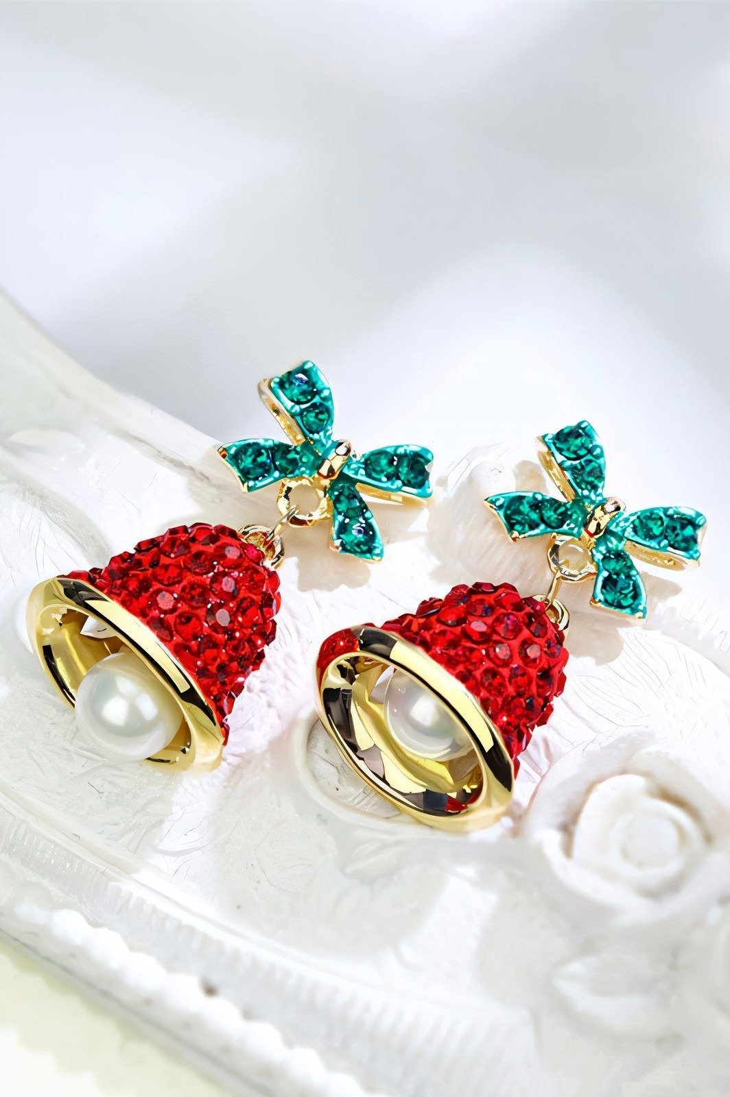 Christmas Bowknot Jingle Bell Drop Earrings