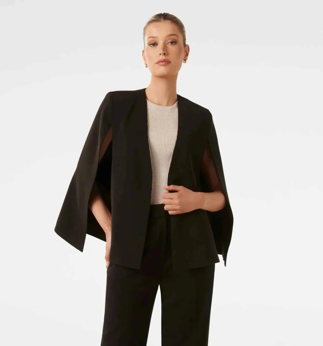 Women's Cape Blazer Open Front Slit Sleeves Draped