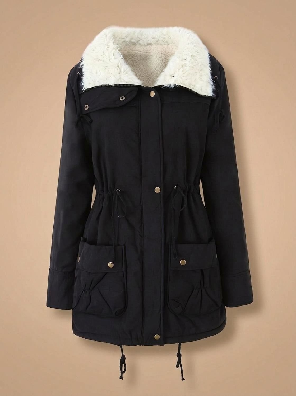 Parka da donna di media lunghezza con collo in pelliccia sintetica