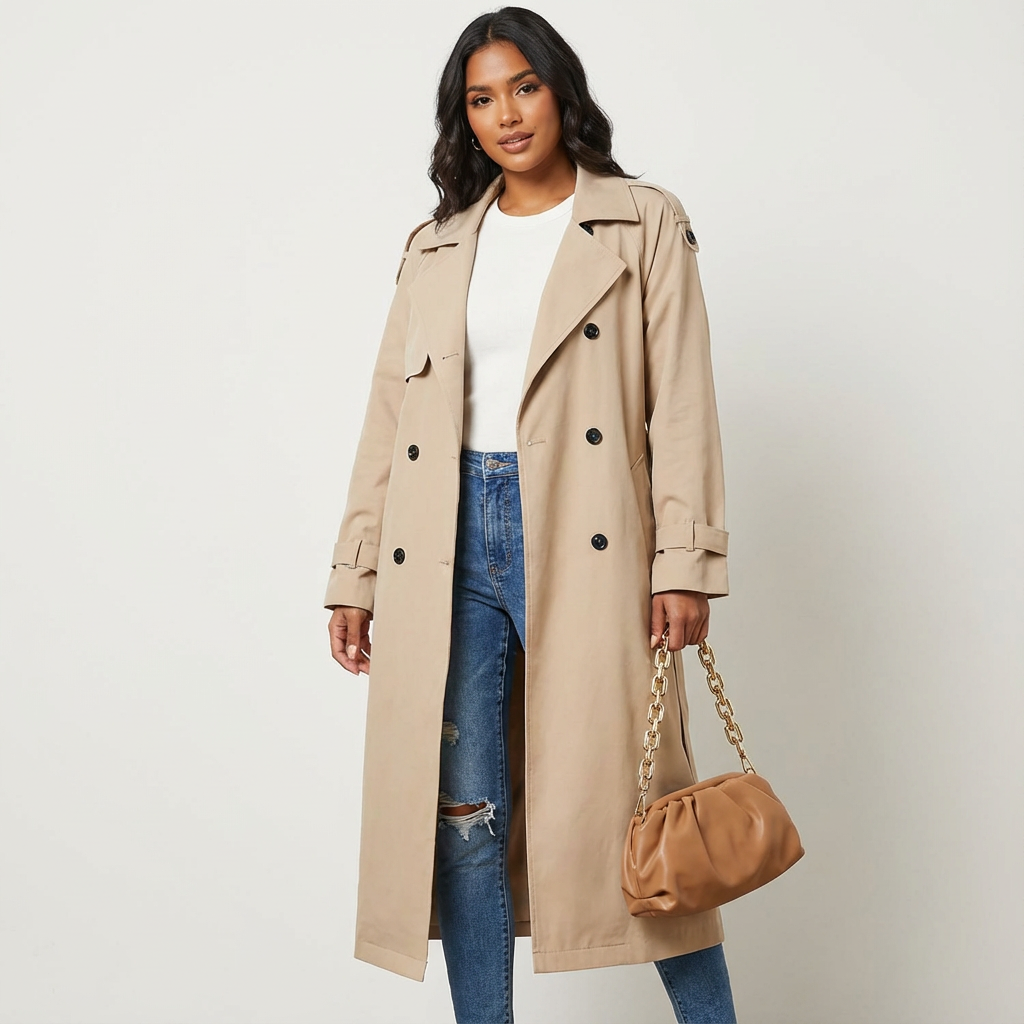 Women's Long Casual Trench Coat with Button Front