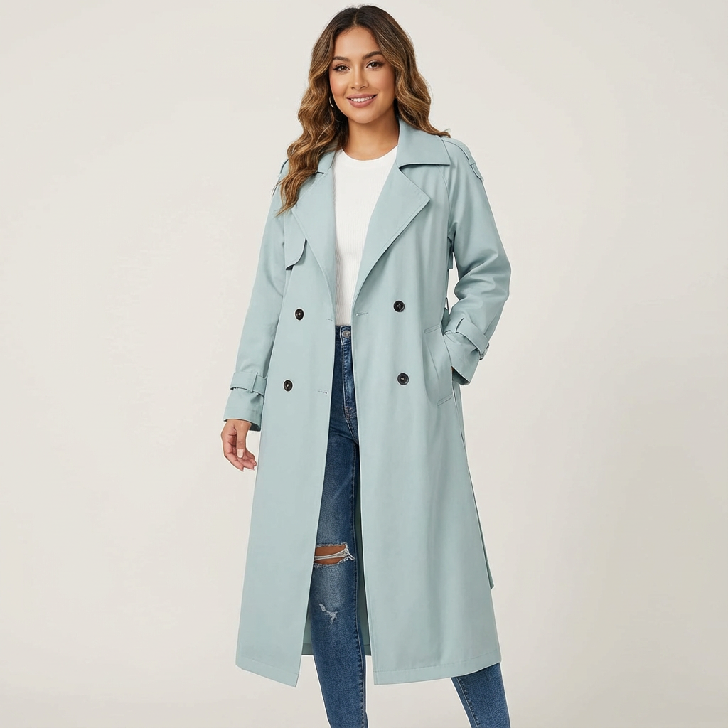 Women's Long Casual Trench Coat with Button Front