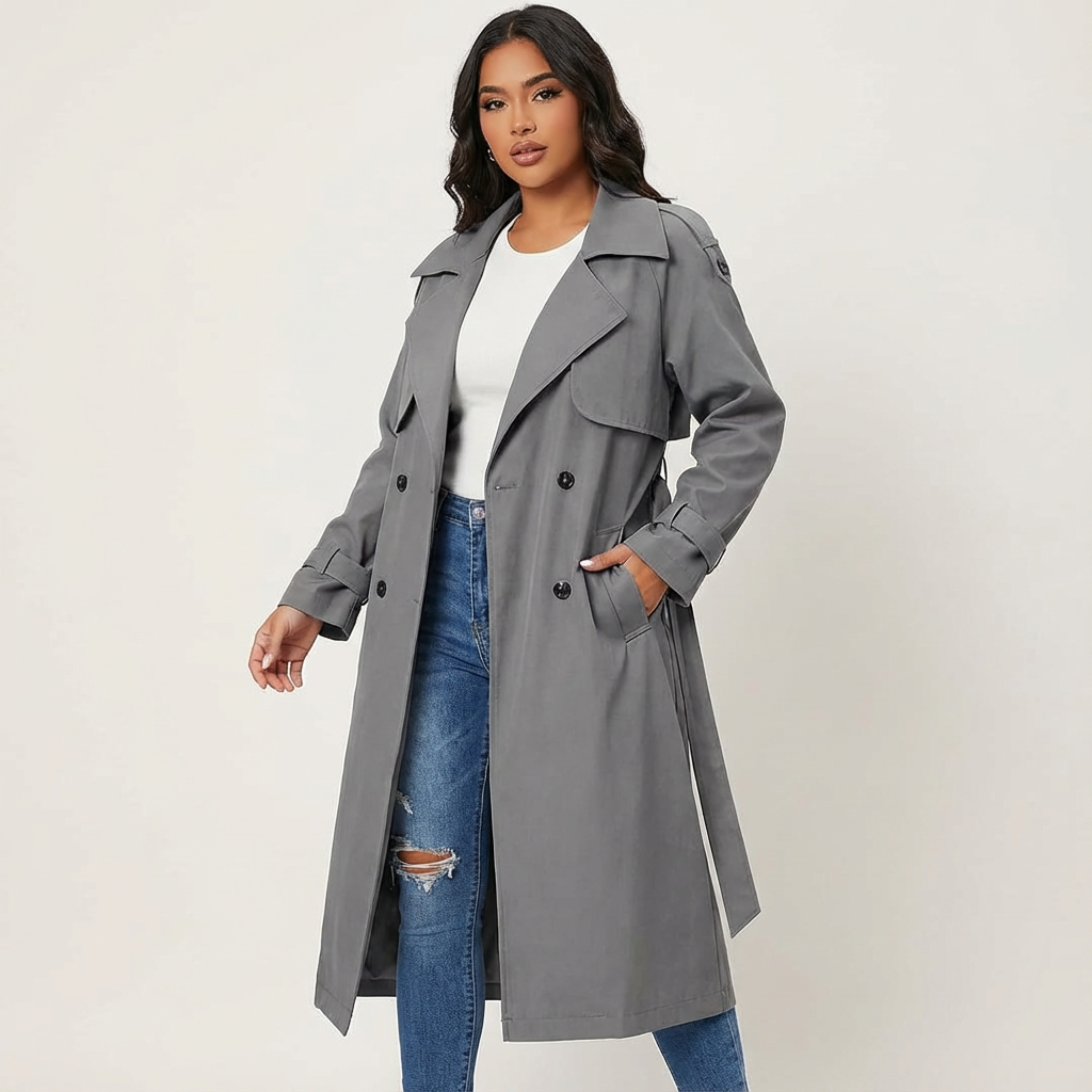 Trench lungo casual da donna con abbottonatura frontale