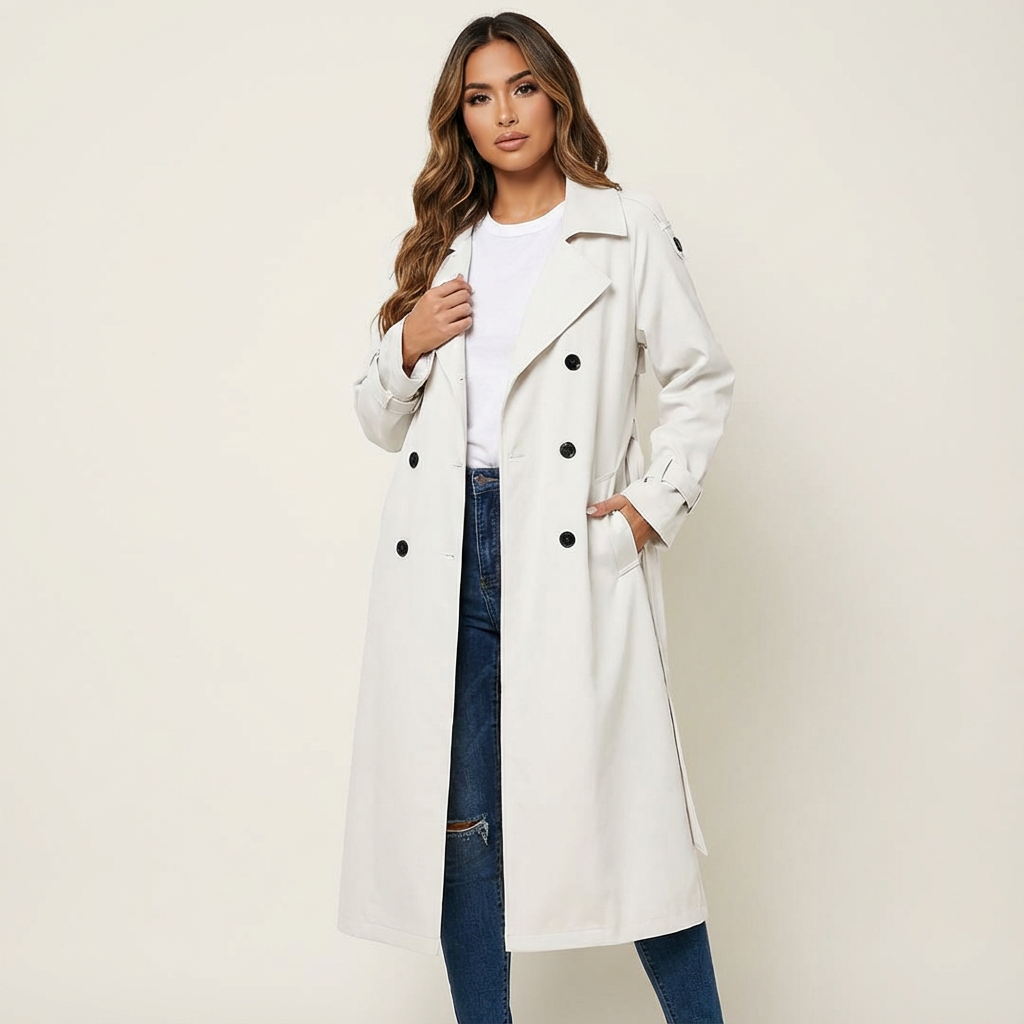 Trench lungo casual da donna con abbottonatura frontale