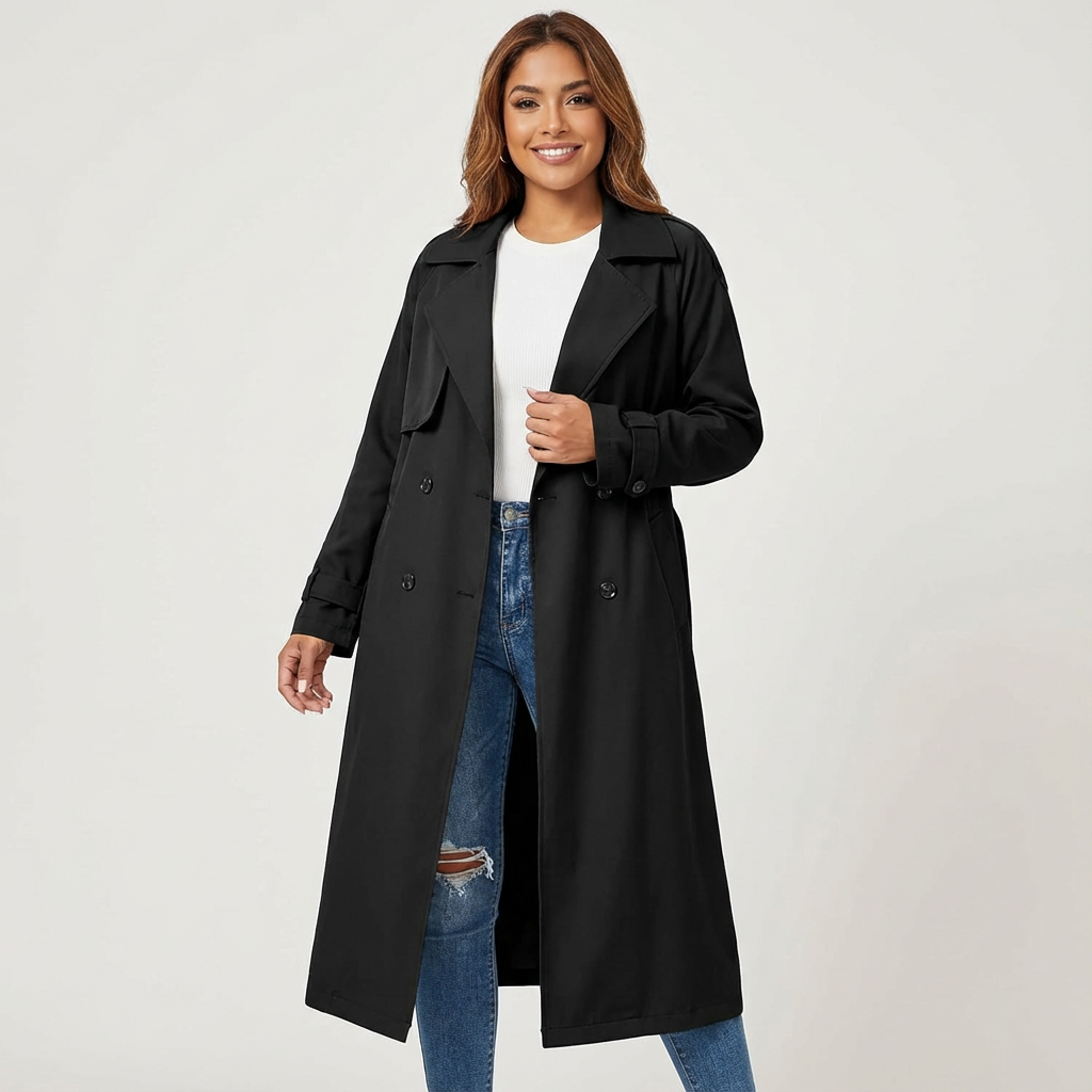 Trench lungo casual da donna con abbottonatura frontale