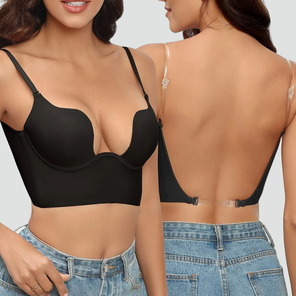 Soutien-gorge push-up adhésif sans dos pour femme, avec bretelles réglables