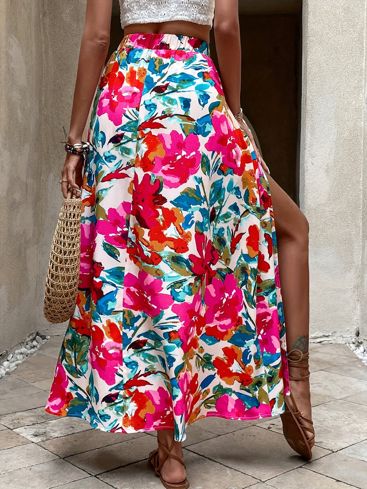 Grace - Floral Print Split Hem Skirt