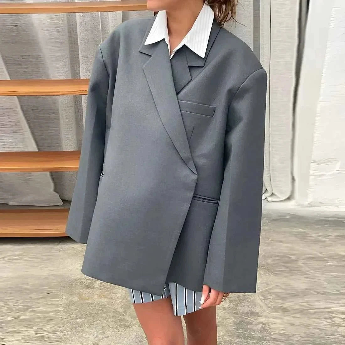 Women's Oversized Blazer Lapel Collar Relaxed Cut