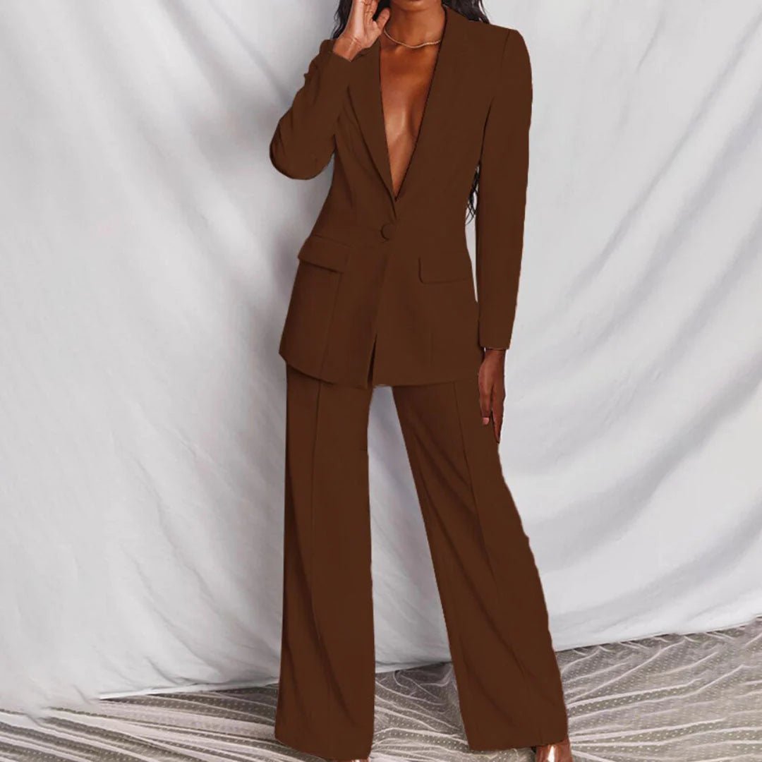 Women's Suit Set Tailored Blazer Wide-Leg Trousers