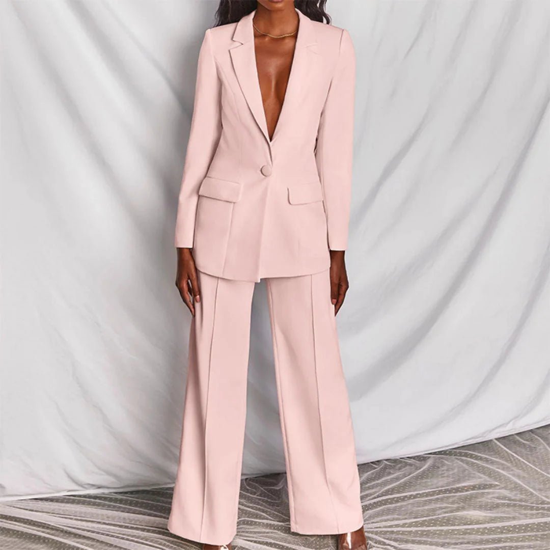 Women's Suit Set Tailored Blazer Wide-Leg Trousers
