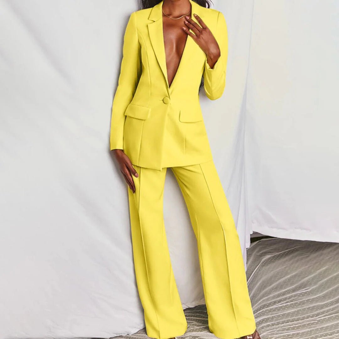 Women's Suit Set Tailored Blazer Wide-Leg Trousers