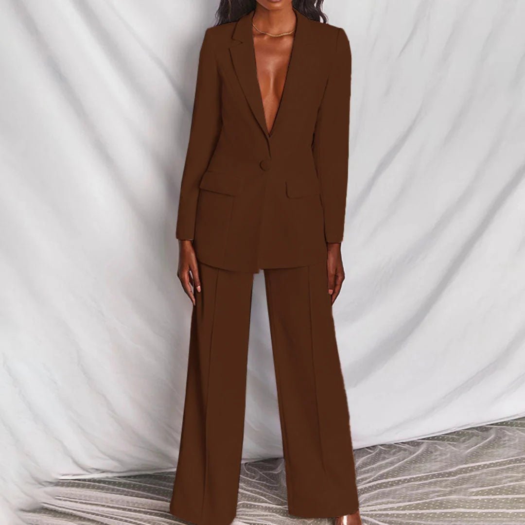Women's Suit Set Tailored Blazer Wide-Leg Trousers