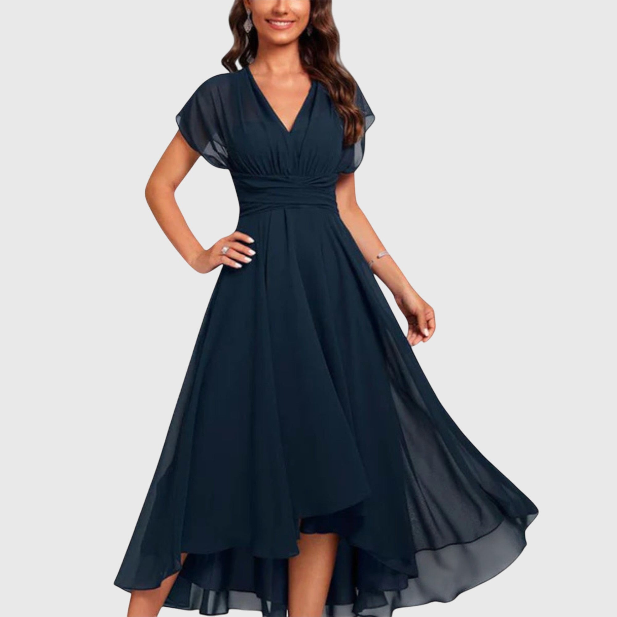 Annie | Kleid mit V-Ausschnitt und ausgestelltem Rock.