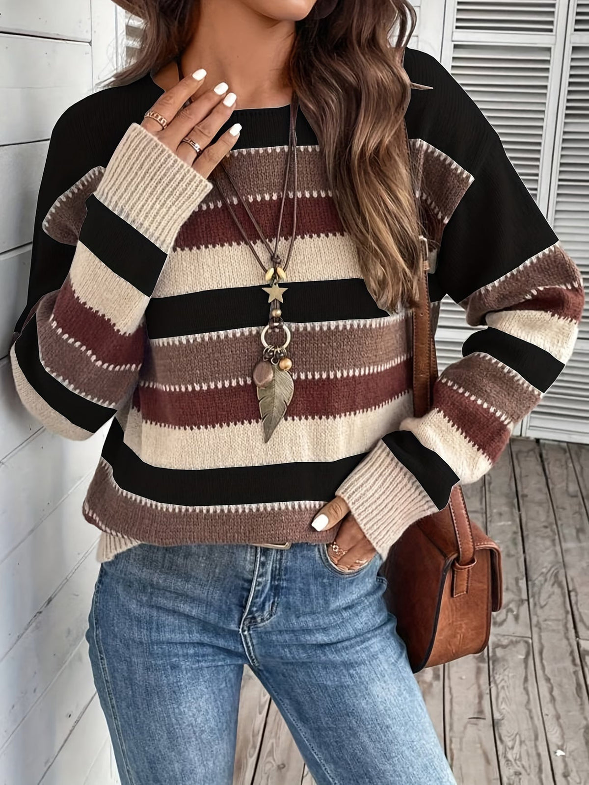 Pull en maille rayé pour femme à col rond