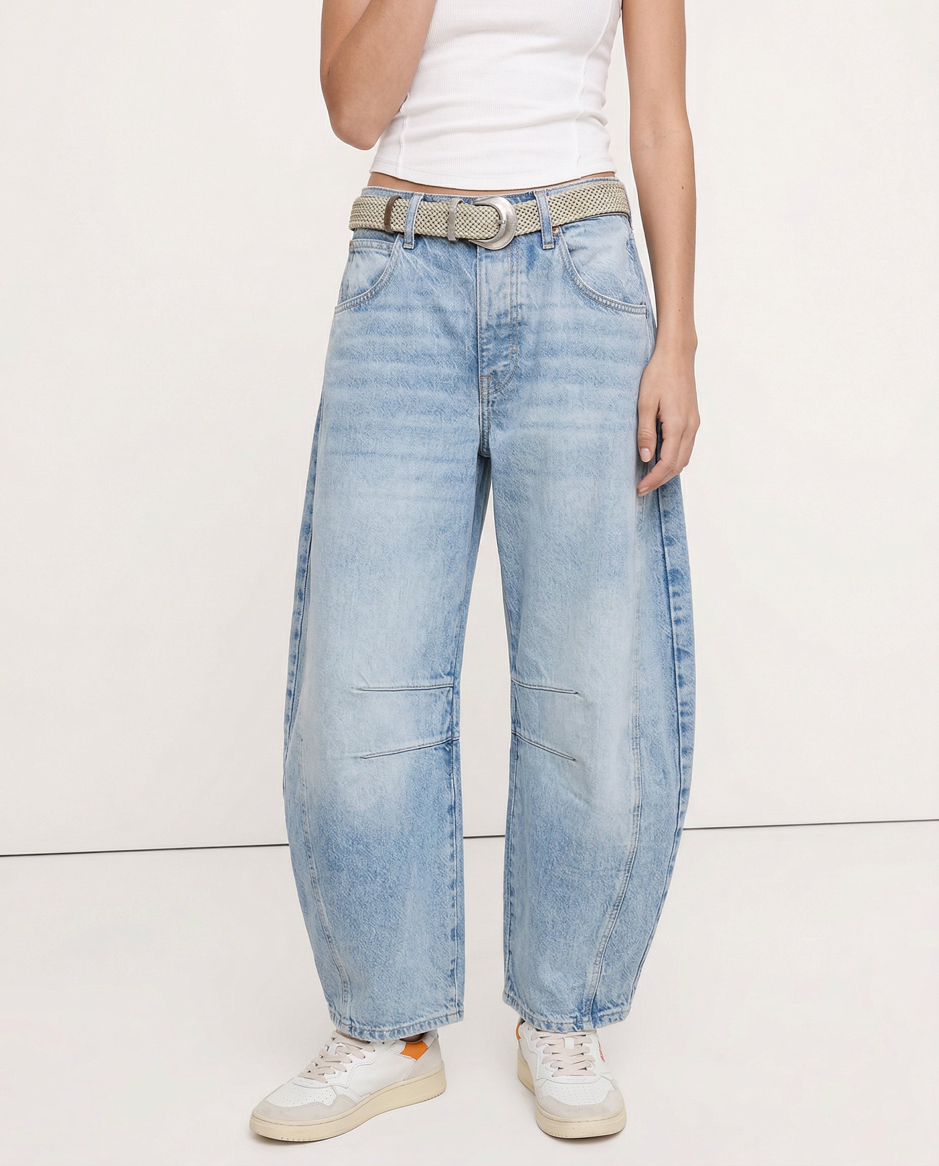 Women's Barrel-Leg Jeans Mid-Rise Wide Ankle-Length