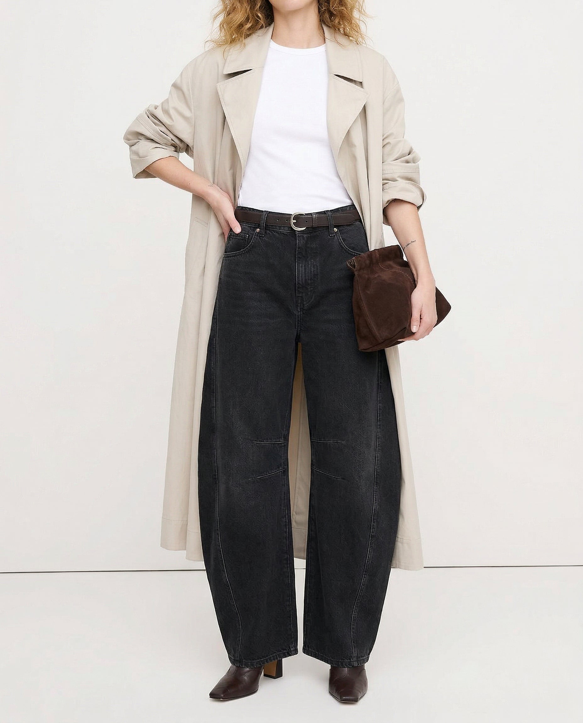 Women's Barrel-Leg Jeans Mid-Rise Wide Ankle-Length