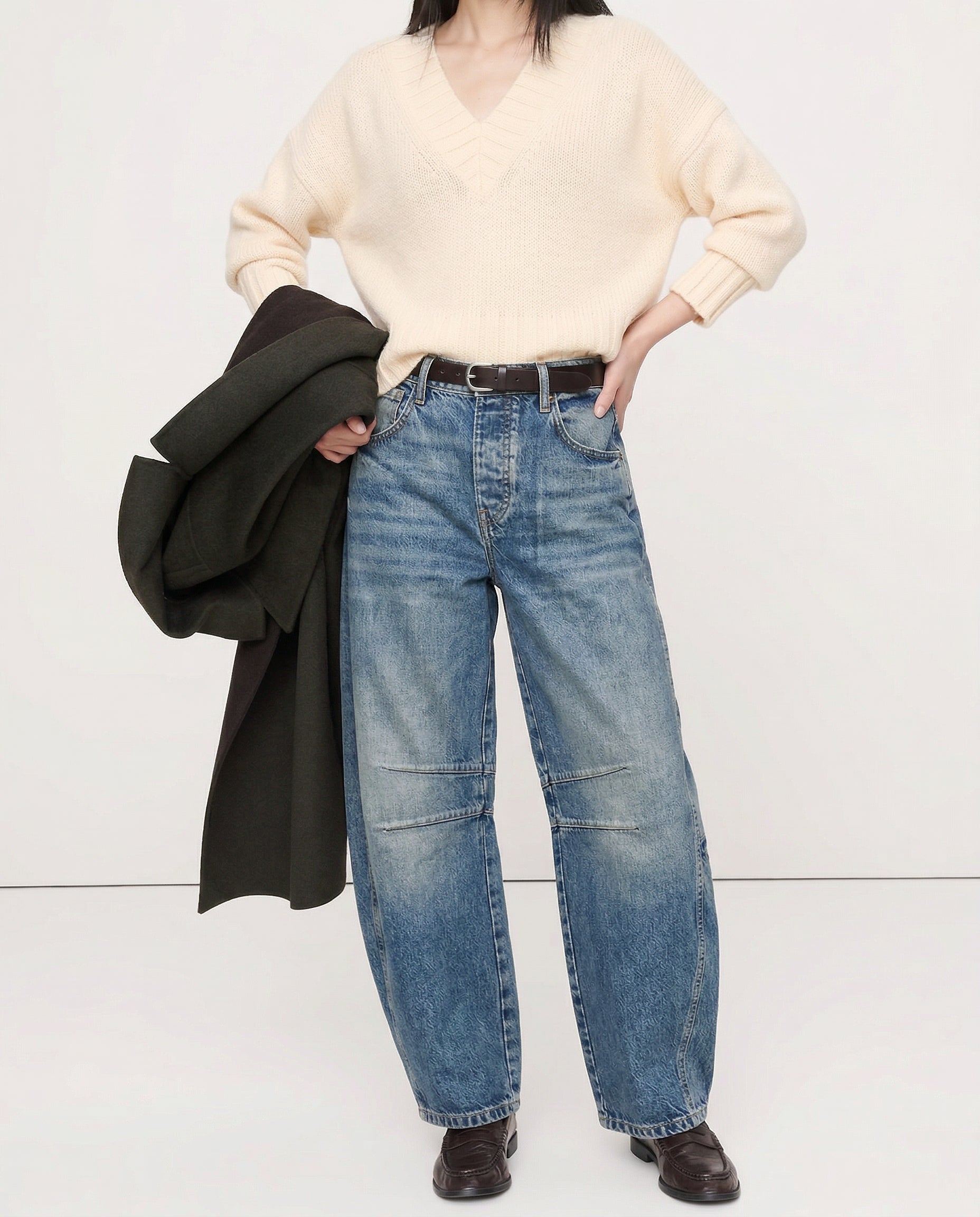 Women's Barrel-Leg Jeans Mid-Rise Wide Ankle-Length