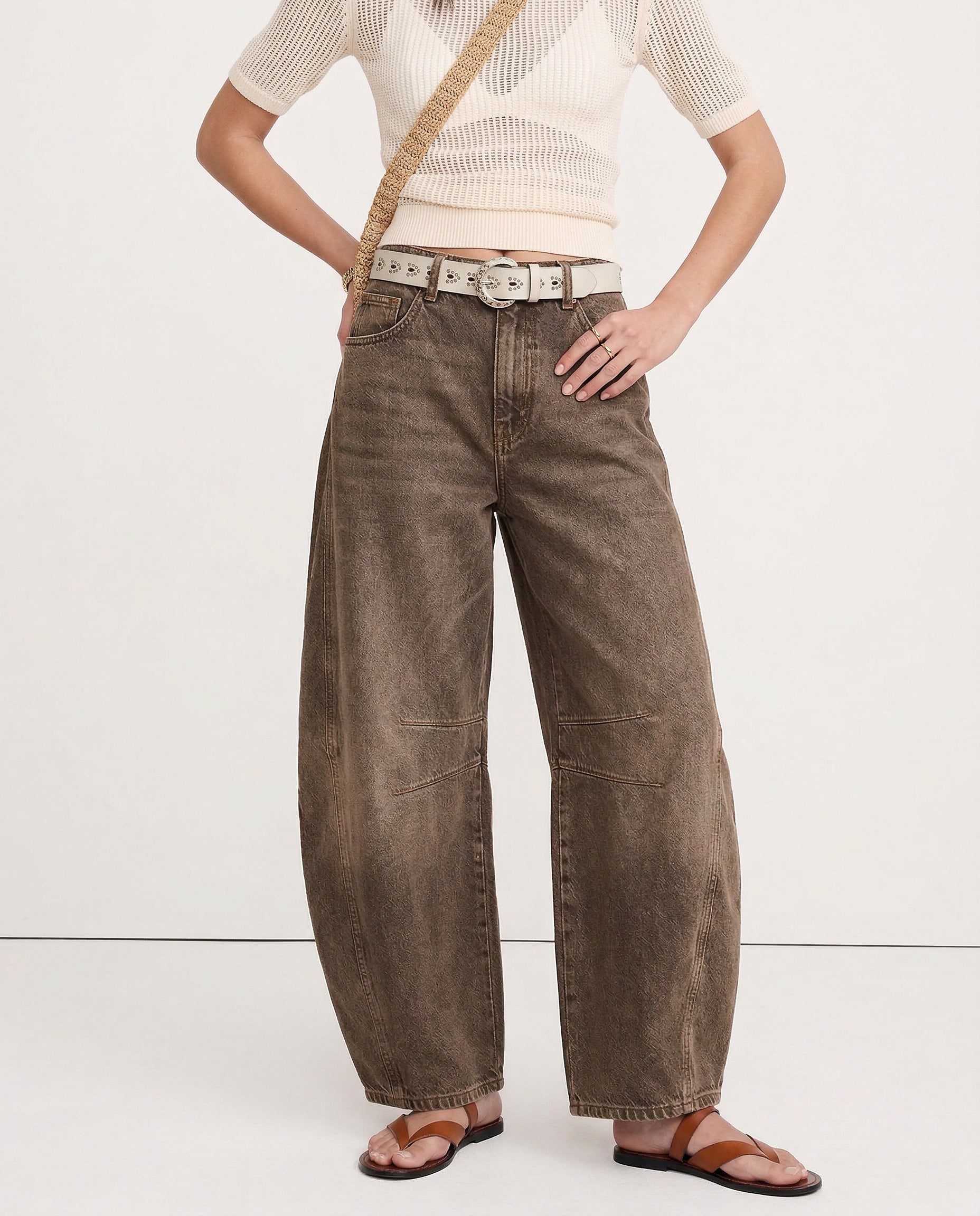 Women's Barrel-Leg Jeans Mid-Rise Wide Ankle-Length