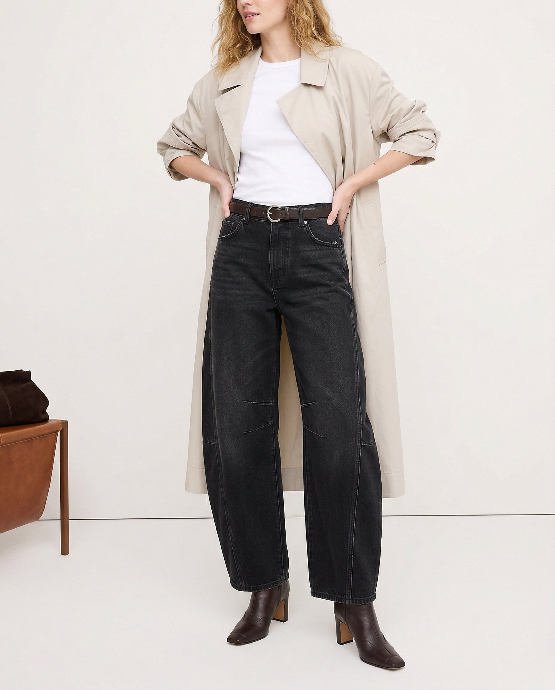 Women's Barrel-Leg Jeans Mid-Rise Wide Ankle-Length
