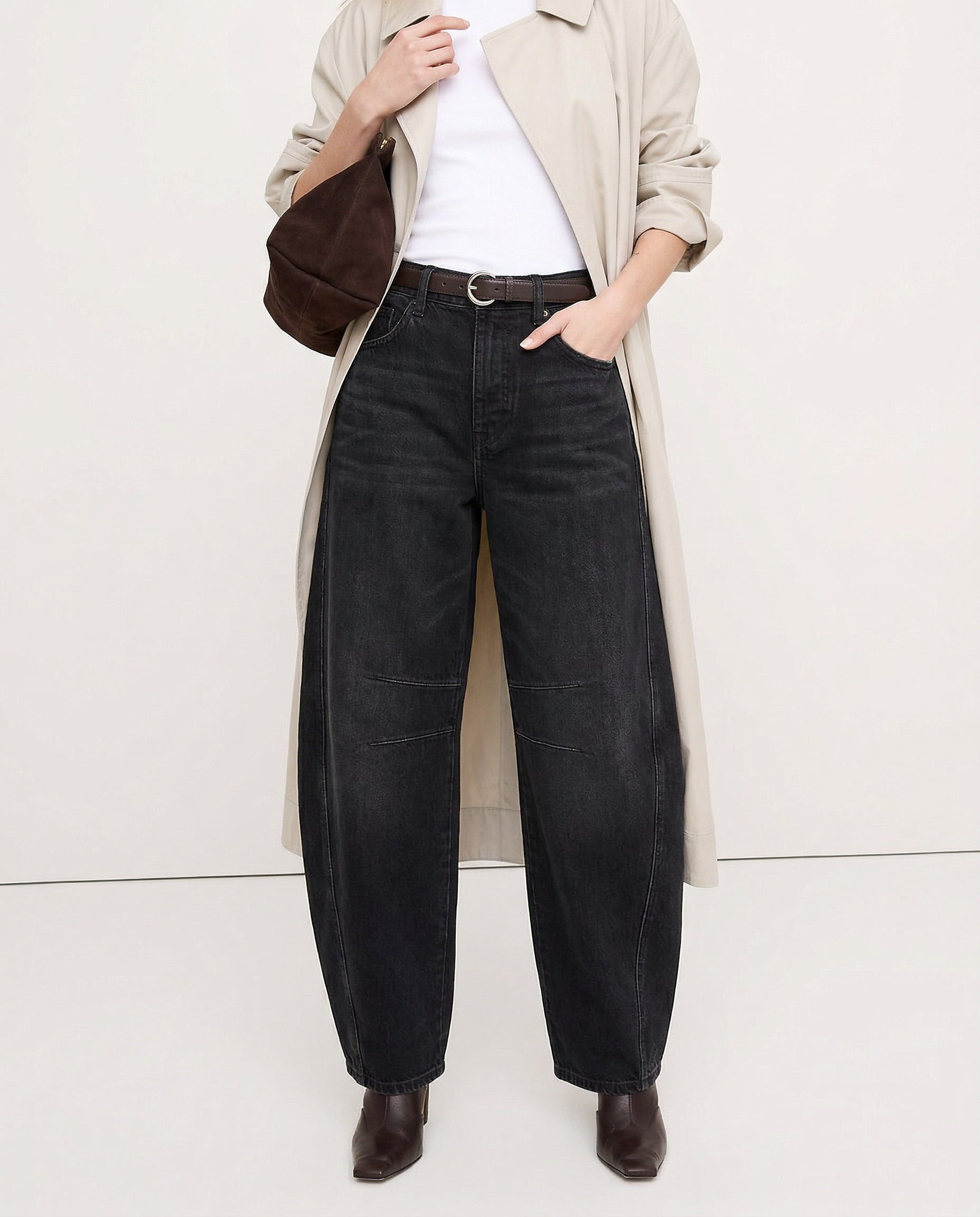 Women's Barrel-Leg Jeans Mid-Rise Wide Ankle-Length