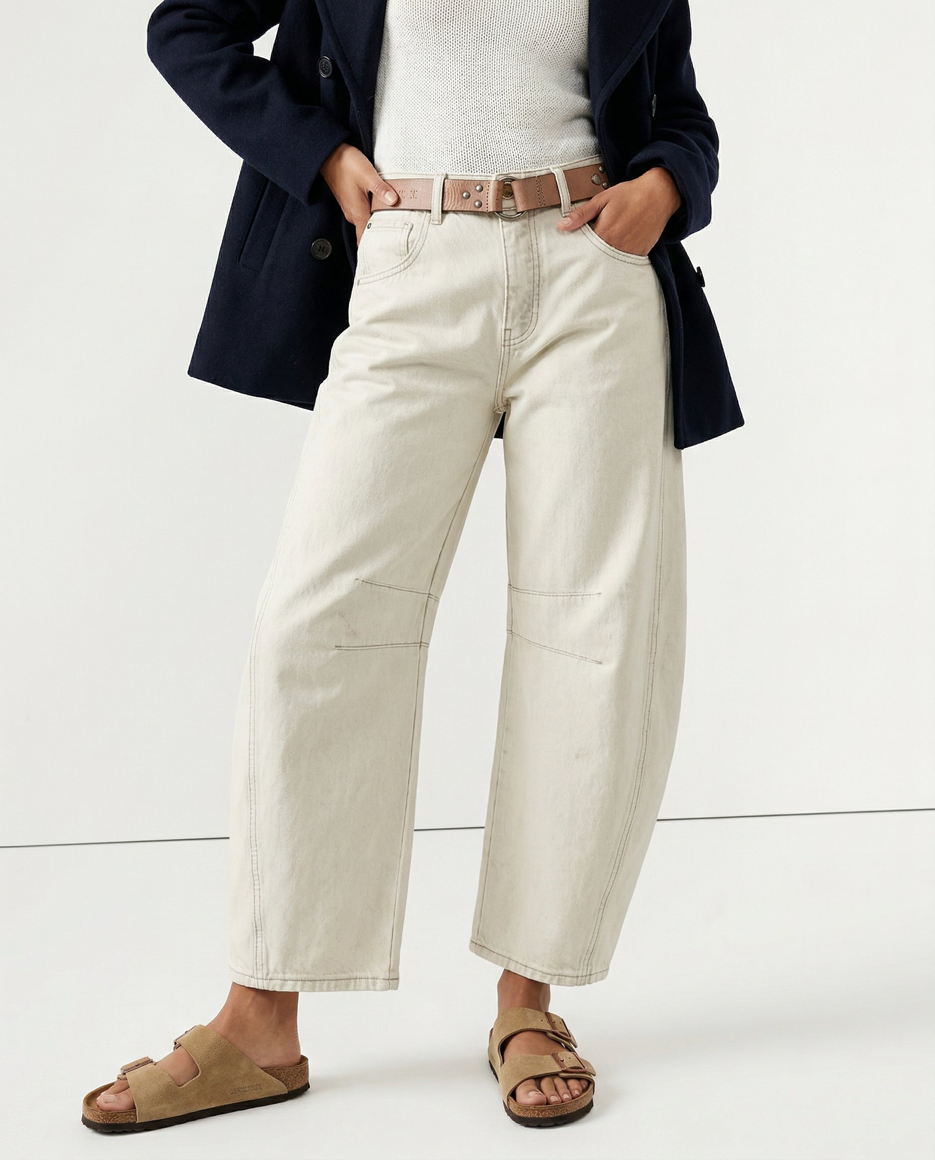 Women's Barrel-Leg Jeans Mid-Rise Wide Ankle-Length