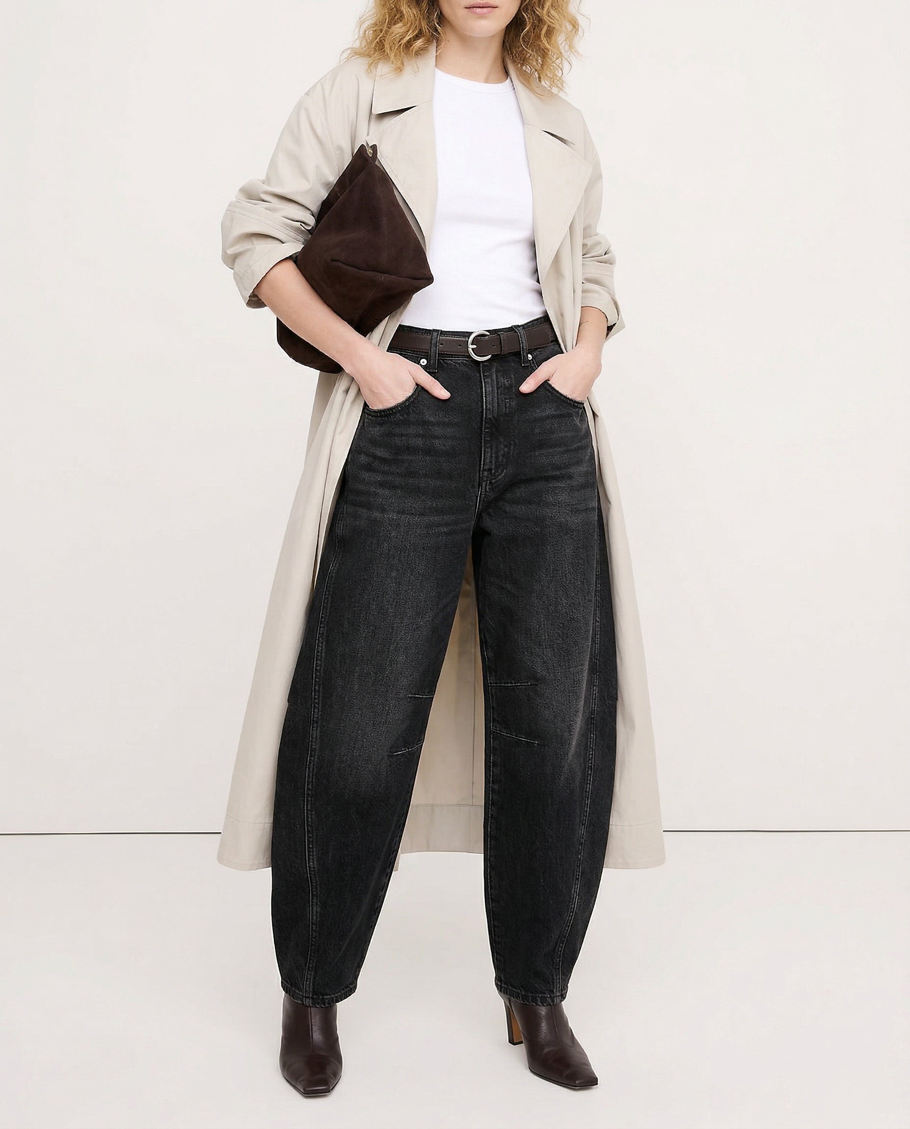 Women's Barrel-Leg Jeans Mid-Rise Wide Ankle-Length