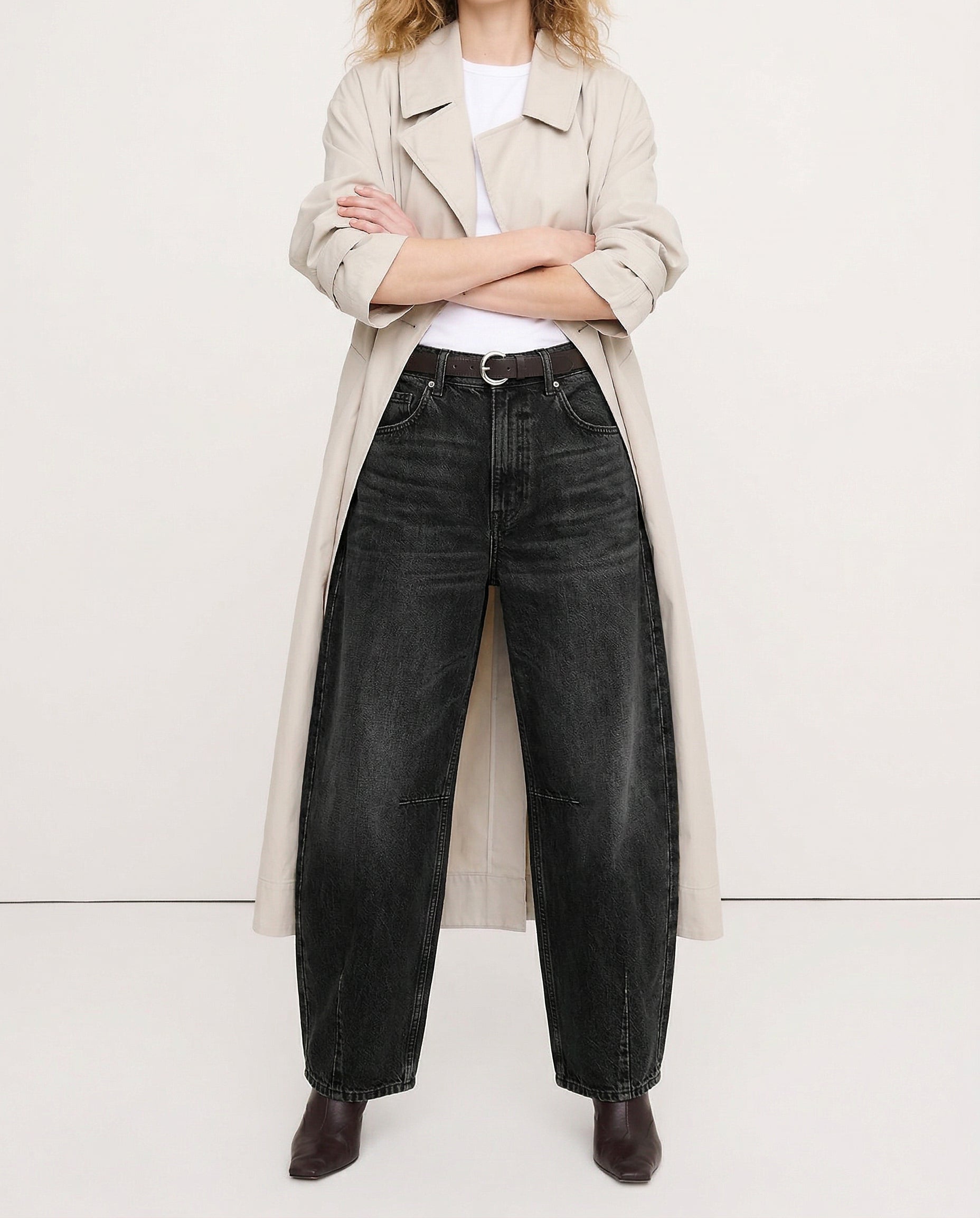 Women's Barrel-Leg Jeans Mid-Rise Wide Ankle-Length