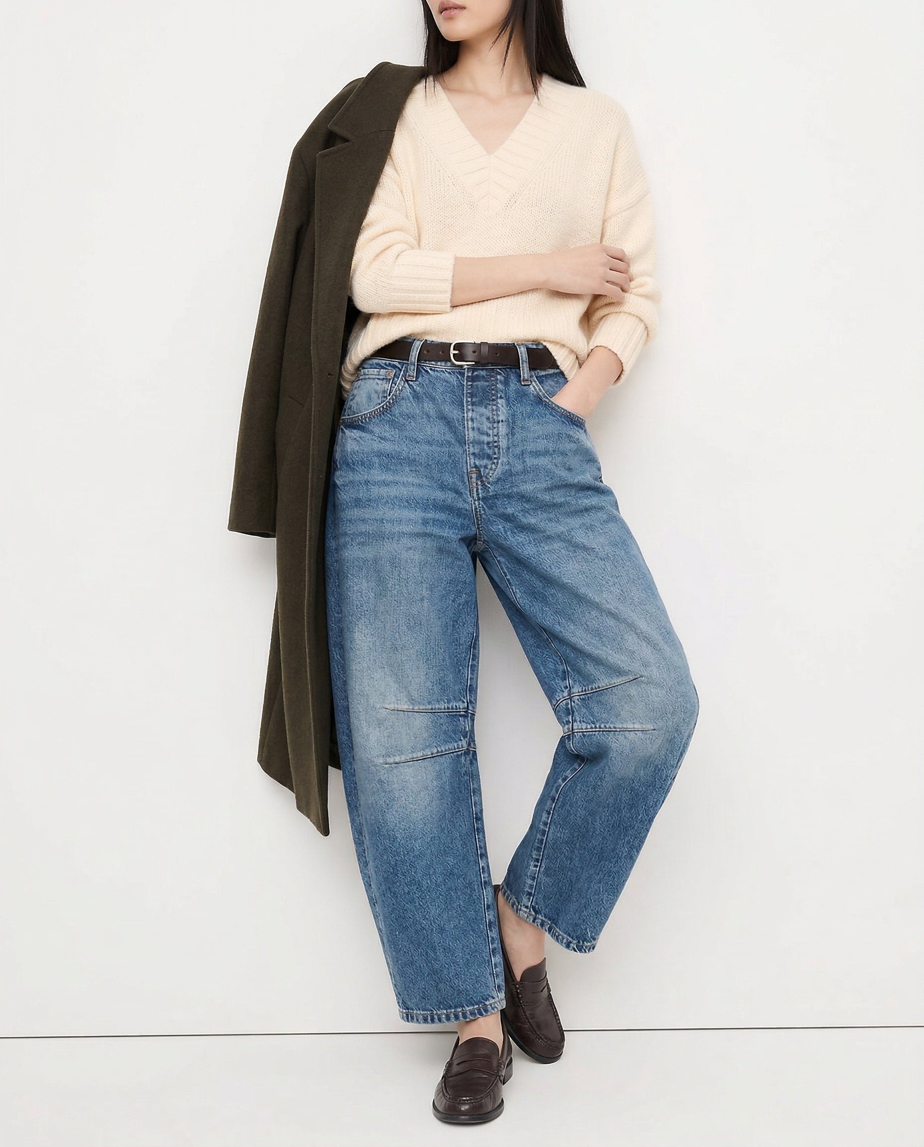 Women's Barrel-Leg Jeans Mid-Rise Wide Ankle-Length