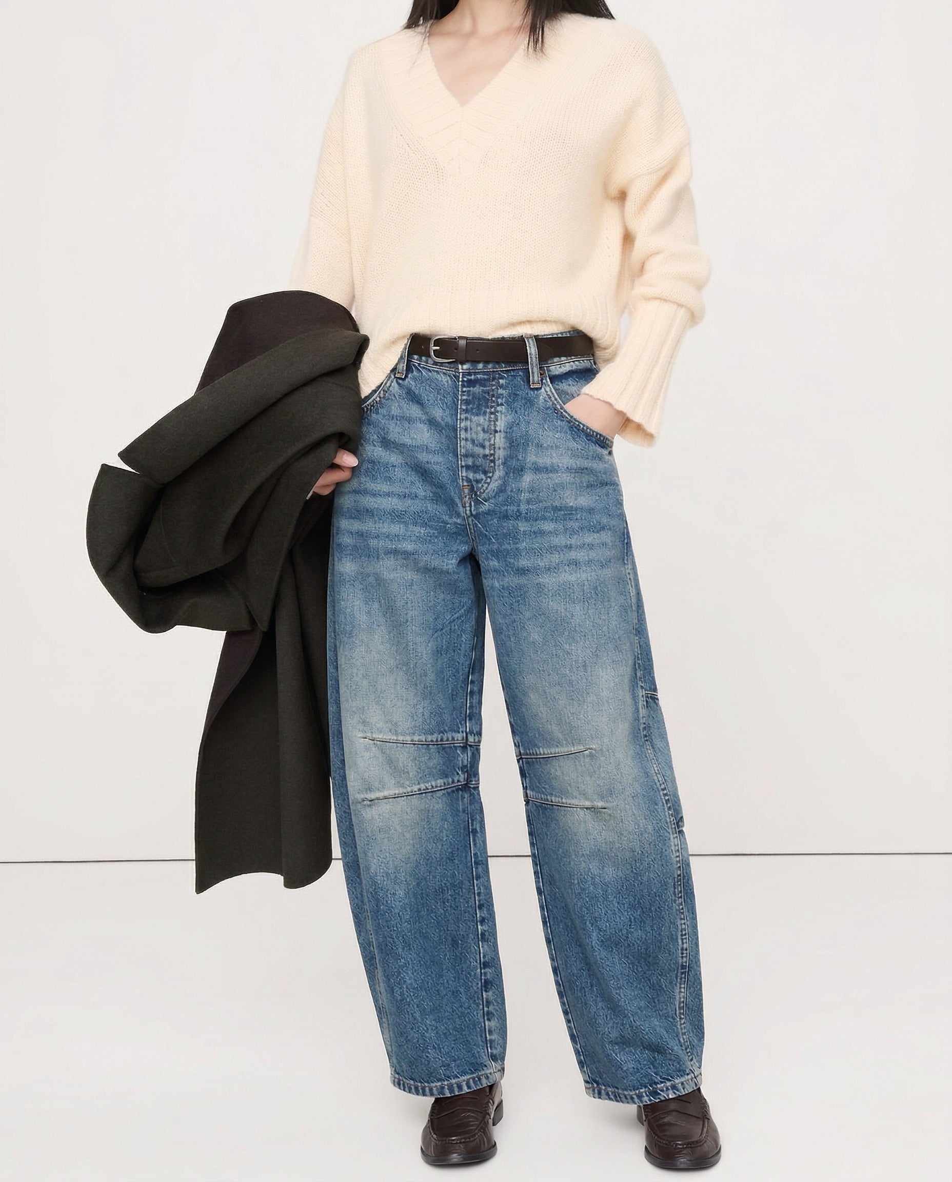 Women's Barrel-Leg Jeans Mid-Rise Wide Ankle-Length