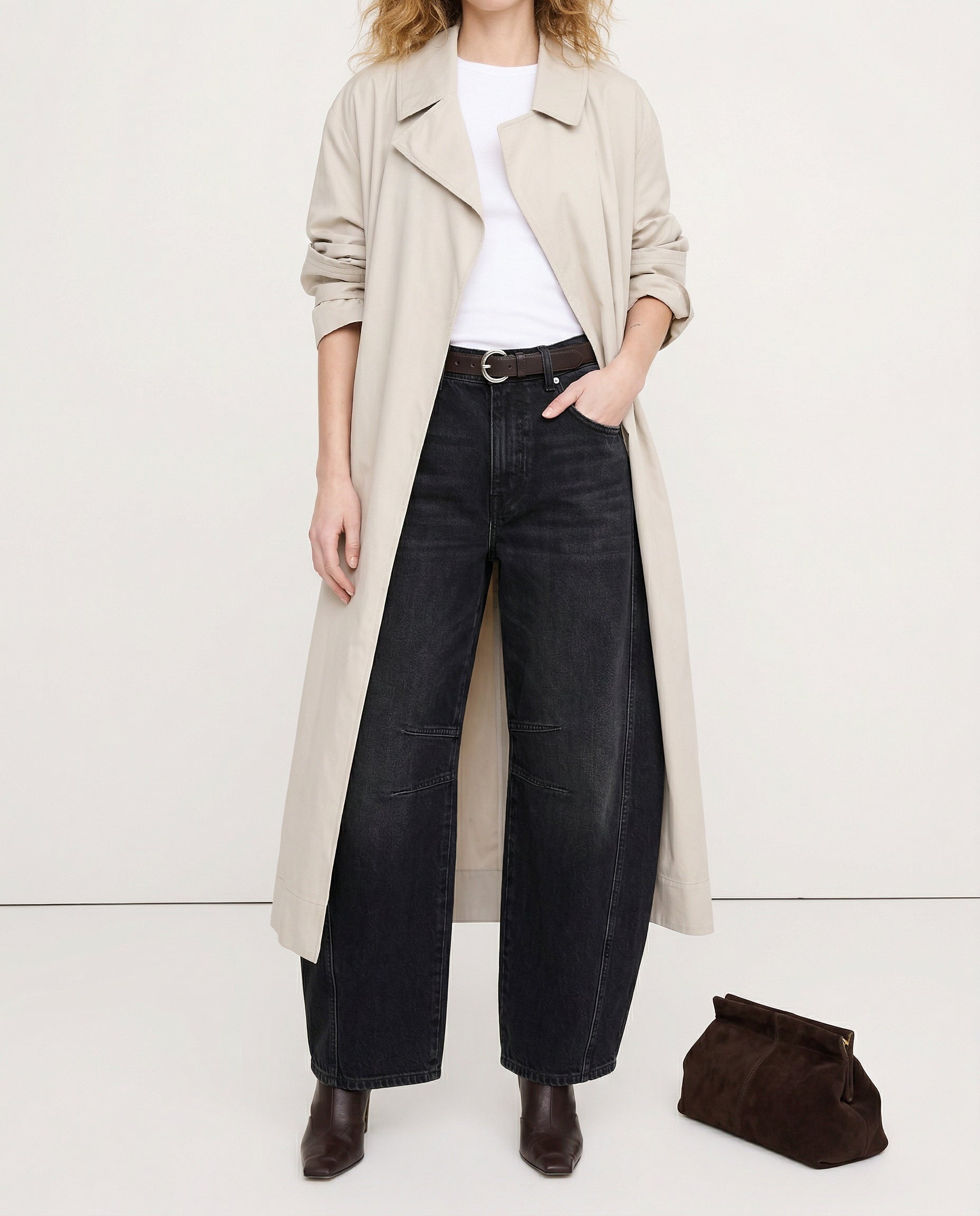 Women's Barrel-Leg Jeans Mid-Rise Wide Ankle-Length