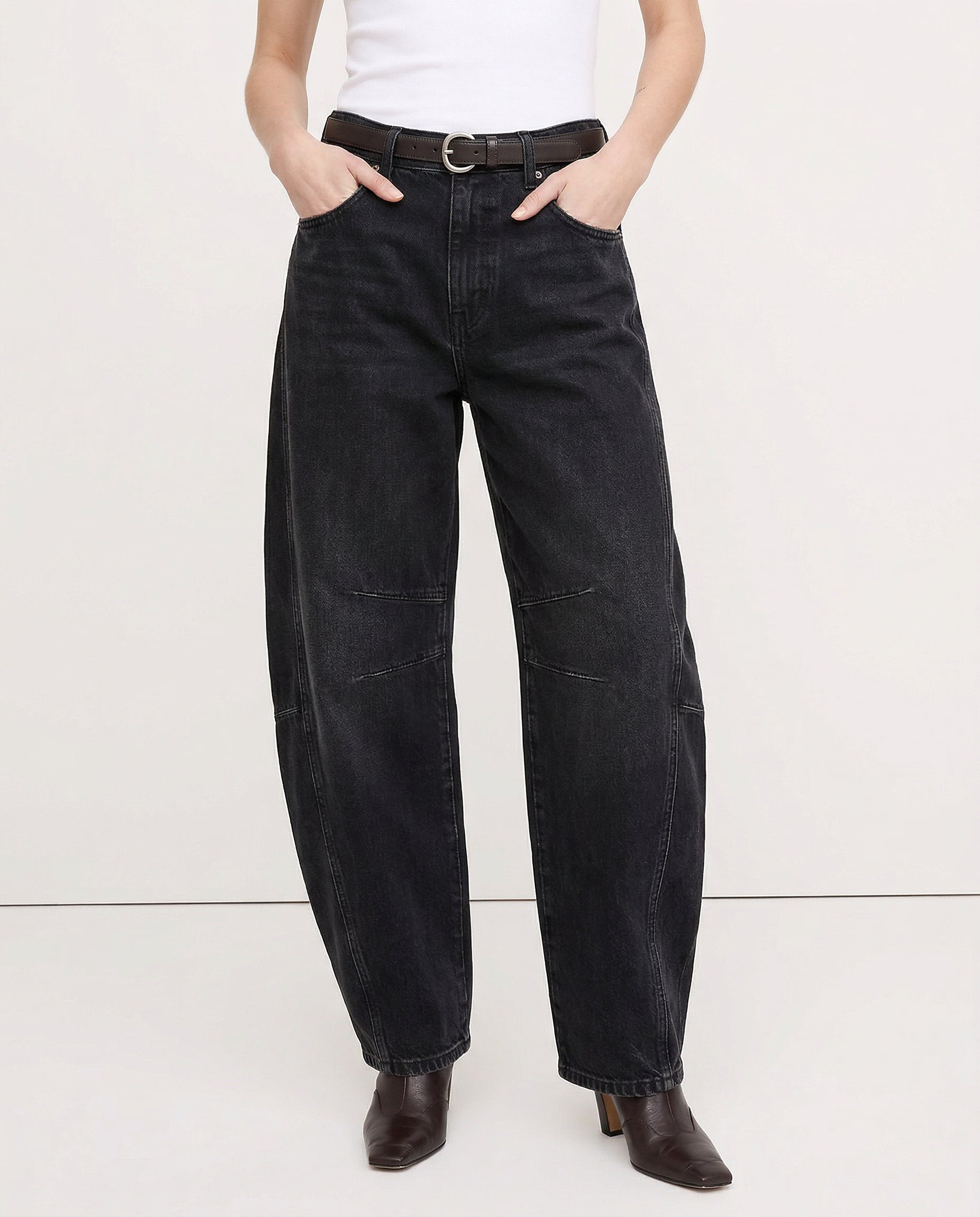 Women's Barrel-Leg Jeans Mid-Rise Wide Ankle-Length
