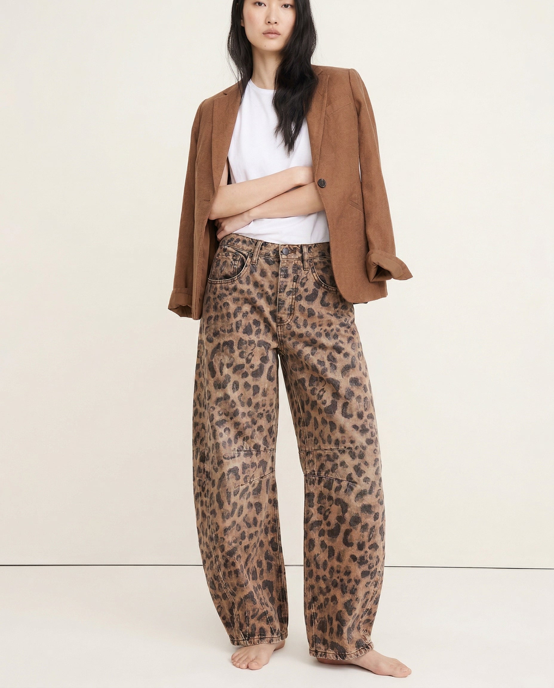 Women's Barrel-Leg Jeans Mid-Rise Wide Ankle-Length